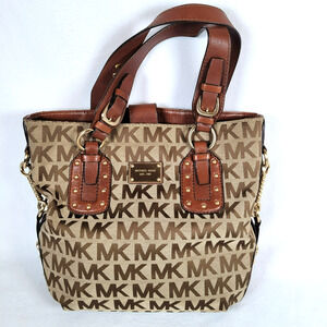 Michael Kors Womens Signature Big Valley Hobo MK Logo Shoulder Tote Bag Brown